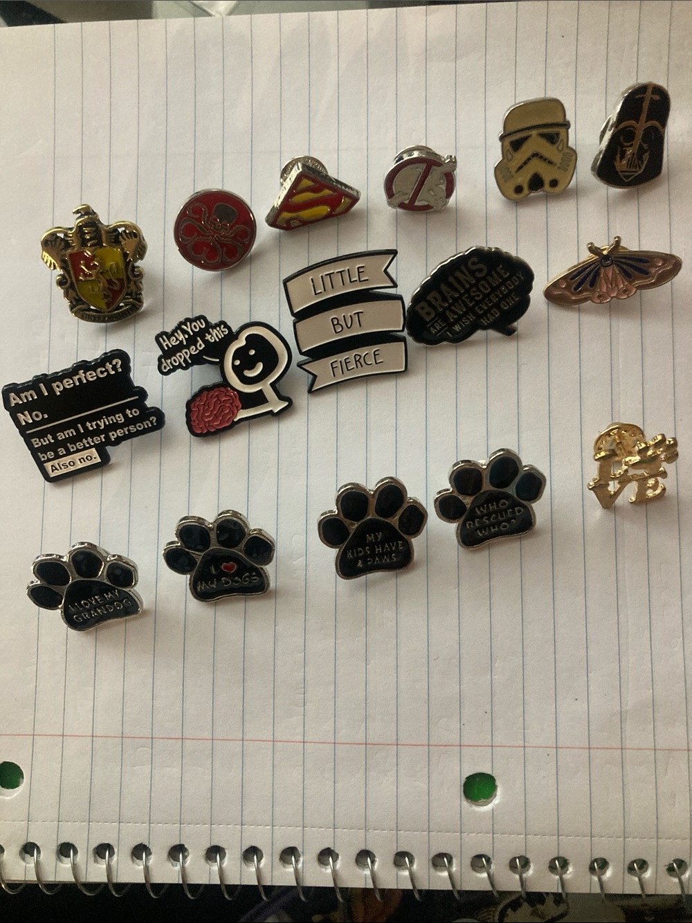 Assorted Quote Enamel Pins - Black & White pick two